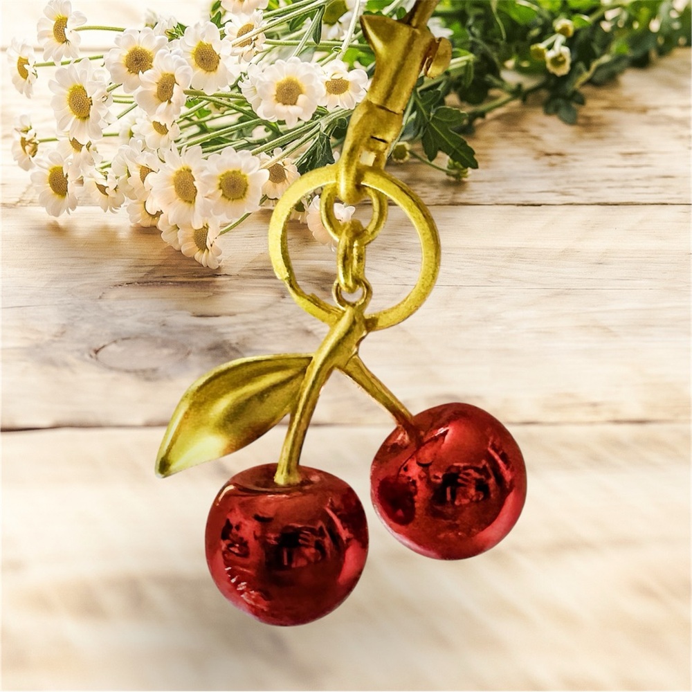 Gold and Red Cherry Keychain